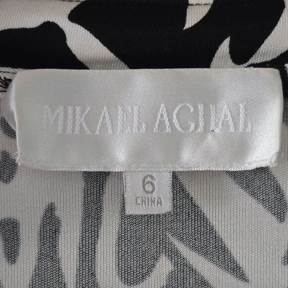 Mikael Aghal Silk Long-Sleeve Printed Wrap Dress Size 6 - Picture 2 of 5